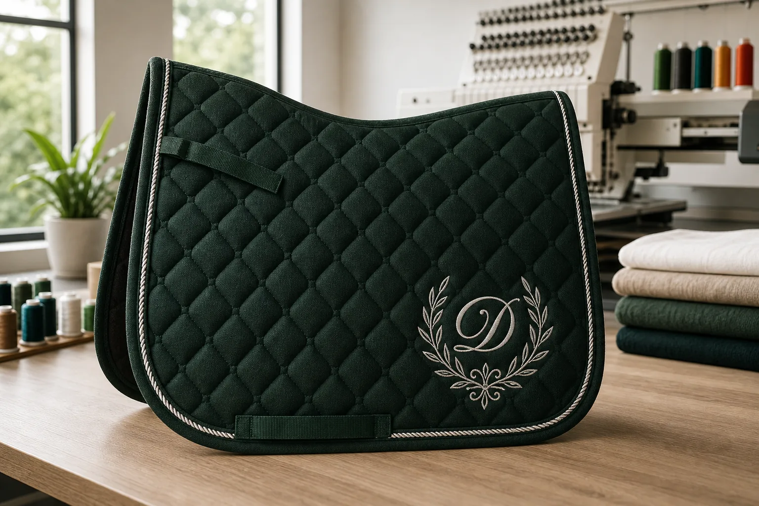 Grüne Schabracke besticken lassen mit Monogramm